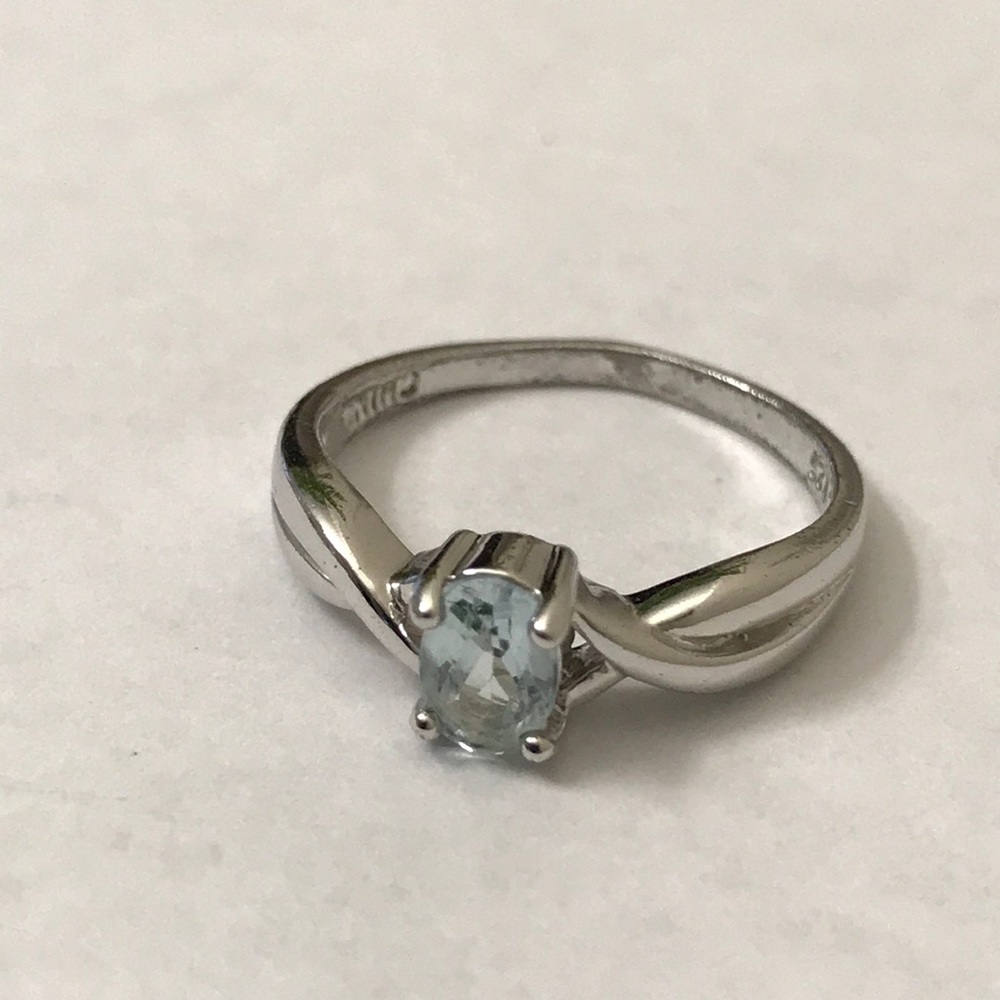 Silver Ring With Blue Cubic Zirconia Stone